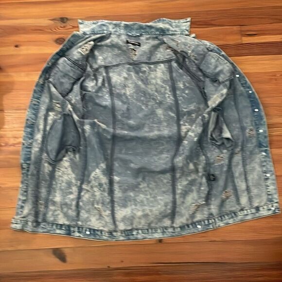 Thrill Acid Wash Long Duster Jean Jacket Womens Medium Graphic Print Distressed - Picture 4 of 12